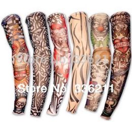 Cool Mixed 100%Nylon Elastic Fake Temporary Tattoo Sleeve Designs Body Art Full Arm Stockings Tatoo For Cool Men Women