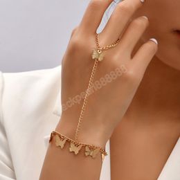 Butterfly Bangle Linked Connecting Finger Rings Hand Harness Bracelets for Women Charm Gold Chain Hand Jewelry