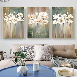 Magnolia Gold Abstract Luxury Home Decorations Painting Nordic Style Canvas Poster For Living Room Modern Art Cuadros Decor