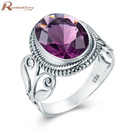 Redwood 925 Sterling Silver Amethyst Ring For Women Gemstone Jewellery Vintage Wedding Engagement Party Costume Accessories 2020