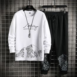 Fashion Sports Wear Two Pieces Set Mens HoodiePants Harajuku Printing Spring Autumn Casual Outfit Men Sweatsuit 220310