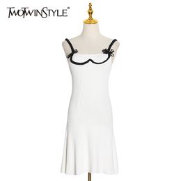 TWOTWINSTYLE Sexy Party Knitted Dress For Women Square Collar Sleeveless High Waist Slim Dresses Female Fashion Clothing Summer 210517