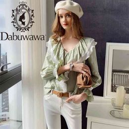 Dabuwawa Sexy V-Neck Solid Women Blouse Shirt Ruffled Sleeve Feminina Top Shirt Casual Party Wear Ladies Blouse DT1DST006 210520