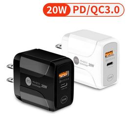Type-C 20W PD and QC 3.0 Dual Ports USB Fast Wall Charger with US EU UK Plug for Xiaomi Huawei Samsung CellPhone Mobile Phone