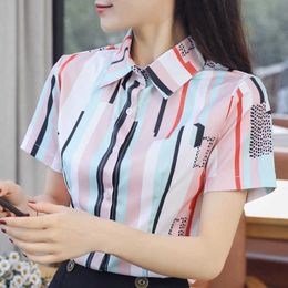 Fashion Blouses Women Tops and White/Pink Autumn Loose Short Sleeve Woman Ladies Shirts Plus Size XXL 210531