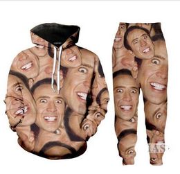 2022 New Men/Womens Halloween Famous Actor Nicolas Cage Funny 3D Print Fashion Tracksuits Hip Hop Pants + Hoodies ok051