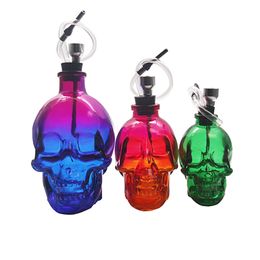 Hookah Bongs Big Oil Burners Water Pipes Glass With Leather 6.5 Inch Hose Portable Smoking Accessories For Bar Hookahs Bong Colorful skull