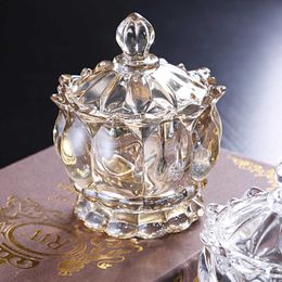 Luxury Crystal Glass Sugar Bowl Storage Jar Jewellery Candy Snack Jar Household American Decorations and Ornaments with Lid 210623