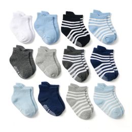 6 Pairs/lot 0 to 6 Yrs Cotton Children's Anti-slip Boat Socks For Boys Girl Low Cut Floor Kid Sock With Rubber Grips Four Season 819 Y2