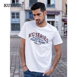 KUEGOU 100% Cotton Clothing Men's T-shirt Short Sleeve Fashion Letter Print Tshirt Summer High Quality Top Plus Size ZT-90037 210524