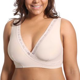 Women's Plus Size Soft Cup Comfort Wirefree Sleep Lace Bra 210623