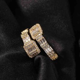 Hip Hop Men's Baguette Adjustable Custom Men Ring Famous Brand Iced Out Micro Pave Cz Punk Rap Jewellery Size 211217221z