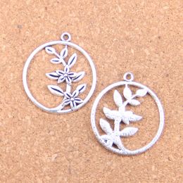 39pcs Antique Silver Bronze Plated circle flower branch Charms Pendant DIY Necklace Bracelet Bangle Findings 29mm