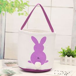 Rabbit Printed Easter Bucket Canvas Cotton Plush Bunny Easter Handheld Basket Kids Easter Hunt Egg Candy Storage Bucket RRF13665