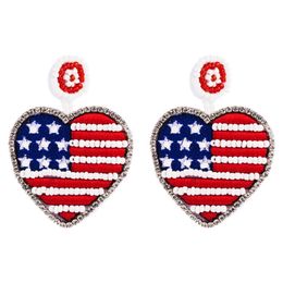 Creative American Flag Beads Heart Earrings Fashion Jewelry for Women Girl New Trendy Heart Pendant Earrings Accessories X0709 X0710