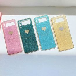 mobile phone cases For Samsung Galaxy z flip3 with Bracket airbag kickstand Flash heart powder love cartoon color