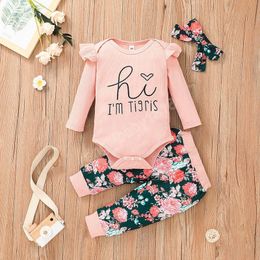 Baby Girls Clothing Set Letter Rompers+Flower Trousers Fall Latest Kids Boutique Clothes 0-2T Infant Toddlers Long Sleeves Suits Cute