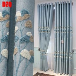 Curtain & Drapes Cotton And Embossed Embroidery Nordic Modern Simple Curtains Living Room Bedroom Bay Window Finished Shade Fresh