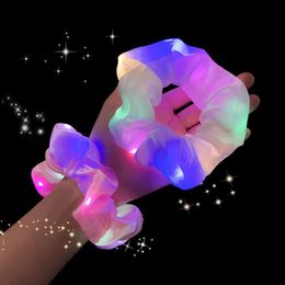 Girls LED Luminous Scrunchies Hair Band Ponytail Holder Headwear Elastic Hairbands Solid Color Hair Accessories 10pcs