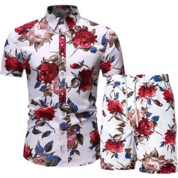 Men's Hawaii Sets 2021 Summer Male Beach Wear Floral Print Two Piece Sets Men Casual Shirt and Shorts For Holiday Clothes X0610