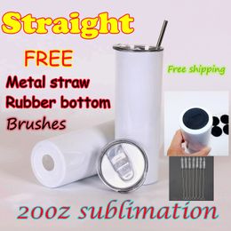 sublimation is UK - 20oz Sublimation straight tumblers blank Skinny tumbler With Metal Straws bottoms brushes Stainless Steel white Water Bottle Double wall Vacuum Insulated Cups