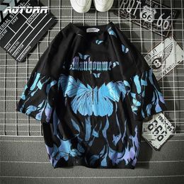 Blue Butterfly T Shirt Men Harajuku Hip Hop Short Sleeve ees Casual ops Streetwear Oversized Shirts Cotton Mens Clothes 220309