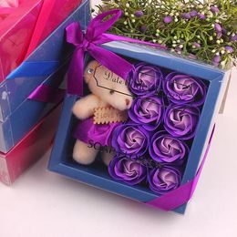 Decorative Flowers & Wreaths 8-Roses Bear Doll Soap Flower Gift Box Valentine's Day Christmas Romantic Decoration Gifts For Girlfriend