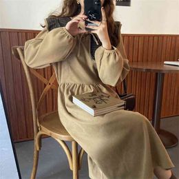 All Match Corduroy Solid A-Line Loose Stylish Streetwear Sale Women Chic High Waist Long Dresses 210525