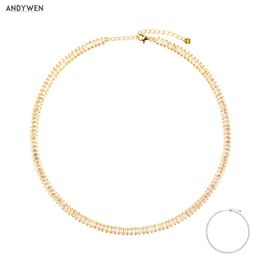 ANDYWEN 100% 925 Sterling Silver 40cm Long Chain Luxury CZ Choker Necklace Charm Pendant Zircon Jewelry Fashion Wedding