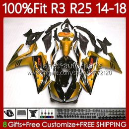 OEM Fairings For YAMAHA YZFR3 YZFR25 YZF R3 R25 YZF-R25 2014 2015 2016 2017 2018 Bodywork 102No.128 YZF R 3 25 14 15 16 17 18 YZF-R3 14-18 Injection mold Body Kit Black gold