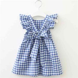 Summer Girls' Dress Korean Strap Plaid Back Bow Sleeveless Party Princess Cute Children's Baby Kids Girls Clothing 210625
