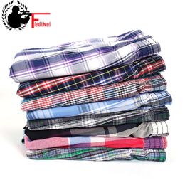 Mens Underwear Boxers Wholesale Plaid Cotton Pack Breathable Calecon Shorts Plus Size Big Underpant Under Wear Panties Male 210518