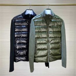 Winter Men Fashion Down Jackets Wool Knitted and 90% White Duck Down Padding Patchwork Zipper up Cardigan Man Autumn Coats 211104