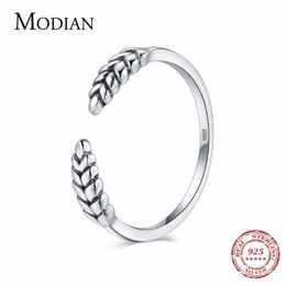 100% 925 Sterling Silver Vintage Stackable Tree Leaf Finger Ring For Women Wedding Fashion Gift Jewelry 210707