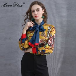 Fashion Designer Runway Blouse Summer Women Bow Collar Small animals Floral Print Streetwear Elegant Shirt Tops 210524