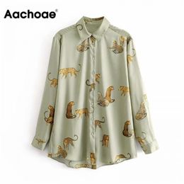 Aachoae Leopard Stylish Shirt Women Turn Down Collar Office Fashion Female Blouse Long Sleeve Plus Size Lady Tops Blusa Feminina 210323