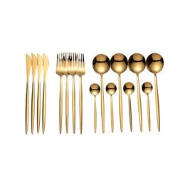 Spklifey Gold Cutlery Stainless Steel Cutlery Spoon Set 16 Pcs Dinner Sets Golden Kitchen Forks Knives Spoons Dinnerware Set New 210317
