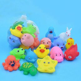 20 Pcs Mixed Animals Swimming Water Colourful Soft Floating Rubber Duck Squeeze Sound Squeaky Bathing Toy Wholesale