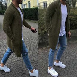 Men's Wool Cardigan Spring Autumn Warm Thick Solid Spacious Pocket Fashion Long 3XL Sweaters Knitted Cotton Casual Male Jackets Y0907