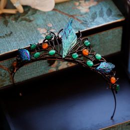 NiuShuya Unique Blue Green Cosplay Party Forest Elf Branch Hair Crown Women Feather Evening Pageant Jewellery Accessories Clips & Barrettes