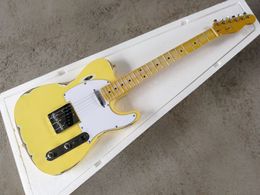 Yellow Vintage Retro Electric Guitar ,White Pickguard,Maple Fretboard,Chrome Hardware,customized as you request.