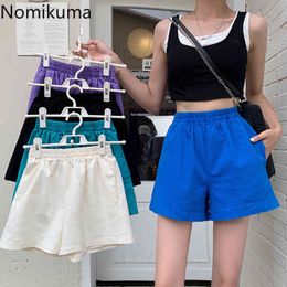 Nomikuma High Waist Shorts Women Unicolor Casual Wide Leg Short Pants Female Summer Loose Bottoms Streetwear Pantalones 210514
