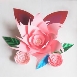 Decorative Flowers & Wreaths DIY Large Paper Giant Rose Fleurs Backdrops 3PCS+ 3 Leaves + 2 Ears For Wedding Decorations Nursery Kids' Birth