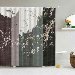 Waterproof Polyester Fabric Shower Curtain with 12 Hook Chinese landscape flower bird Bath Home Decor Bathroom s 210915