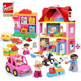 Pink City Girl Princess Figure Family House Kids Big Size Building Blocks Educational Bricks Toys Gifts Compatible With Brand Q0624