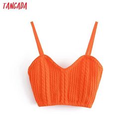 Tangada Women Orange Bralette Camis Crop Top Spaghetti Strap Sleeveless Backless Shirts Female Casual Solid Tops SW29 210609