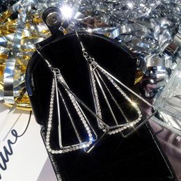 Beautiful Triangle Geometric Jewellery Long Drop Earring Exaggerated Natural Black Crystal Tassel Dangle Earrings & Chandelier