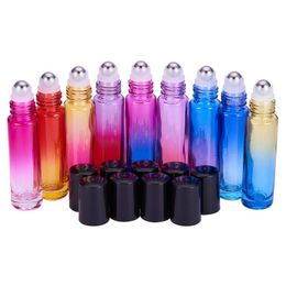 2022 Essential Oil Roller Bottles 10ml Gradient Colour Rollers with Stainless Steel Balls and Black Lids