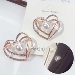 Fashion High-Quality Alloy Love Heart Pearl Rhinestone Brooch Pin Women's Elegant Clothing Shawl Scarf Buckle Pins Jewellery