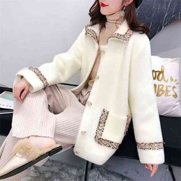 Winter Coat Women Solid Turn-down Collar Full Sleeve Pockets Mink Fur Sweater Female Warm Casual Clothes 210427